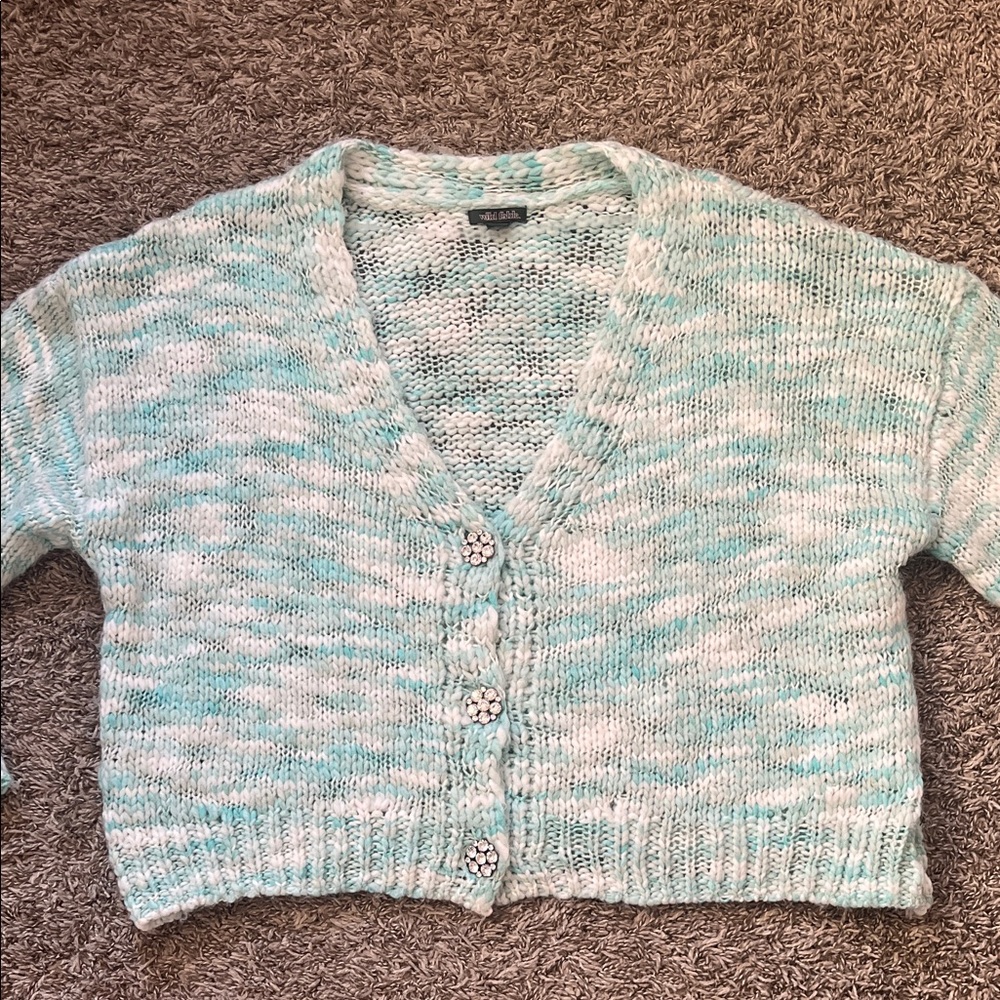 Wild Fable Women's Cardigan - Light Blue and White Crop Top Jacket XXL